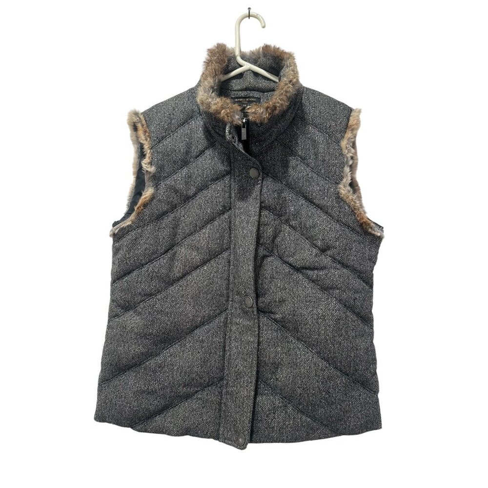 On Parle De Vous Down Herringbone Quilted Vest Women 4Tall Gray Shearling Puffer